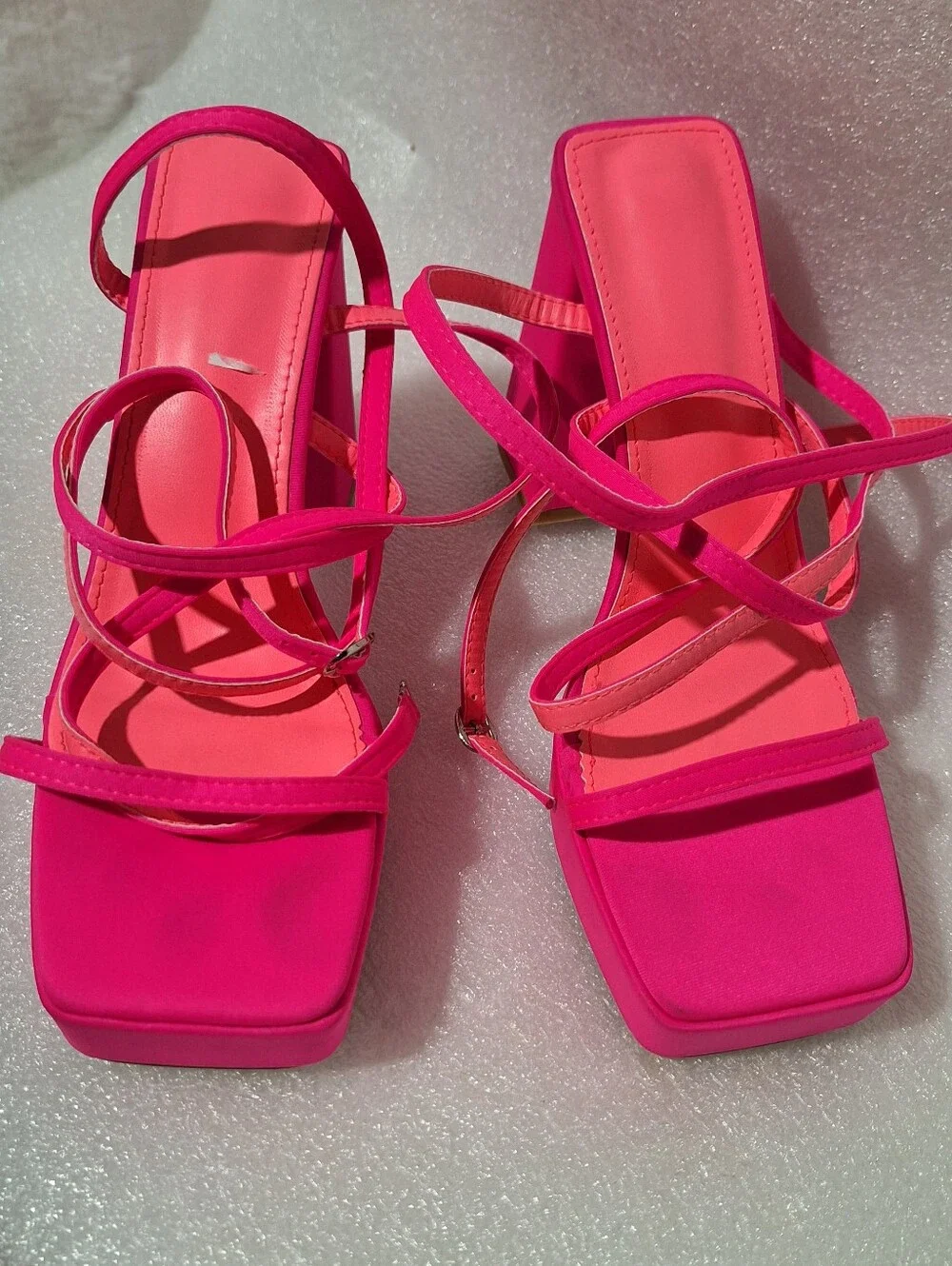 Women's Hot Pink Strappy Block Heel Sandals